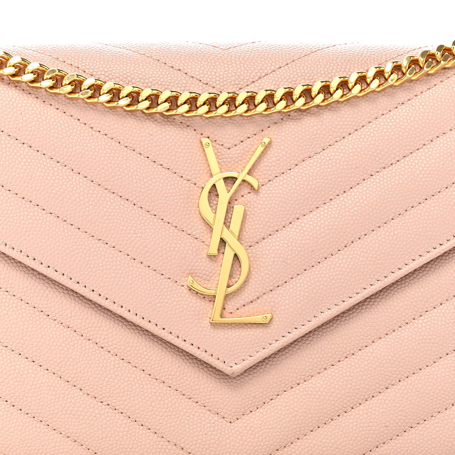 Saint Laurent Grain De Poudre Matelasse Chevron Monogram Chain Wallet Pale Pink 7 of 9