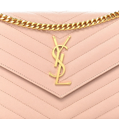 Saint Laurent Grain De Poudre Matelasse Chevron Monogram Chain Wallet Pale Pink 7 of 9