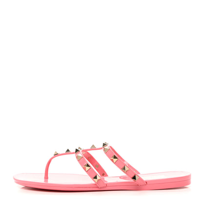 Valentino Garavani PVC Jelly Rockstud Caged Flat Thong Sandals 39 Dawn Pink 1 of 8