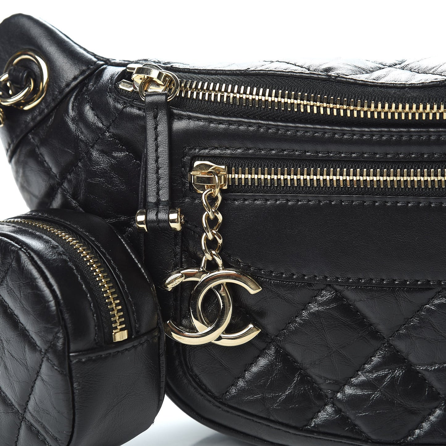 Aged Calfskin Quilted Waist Bag With Coin Purse Black