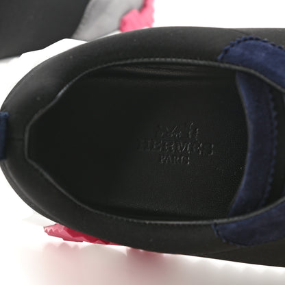 Hermes Technical Canvas Suede Goatskin Womens Bouncing Sneakers 38 Black Gris Osmium 6 of 11