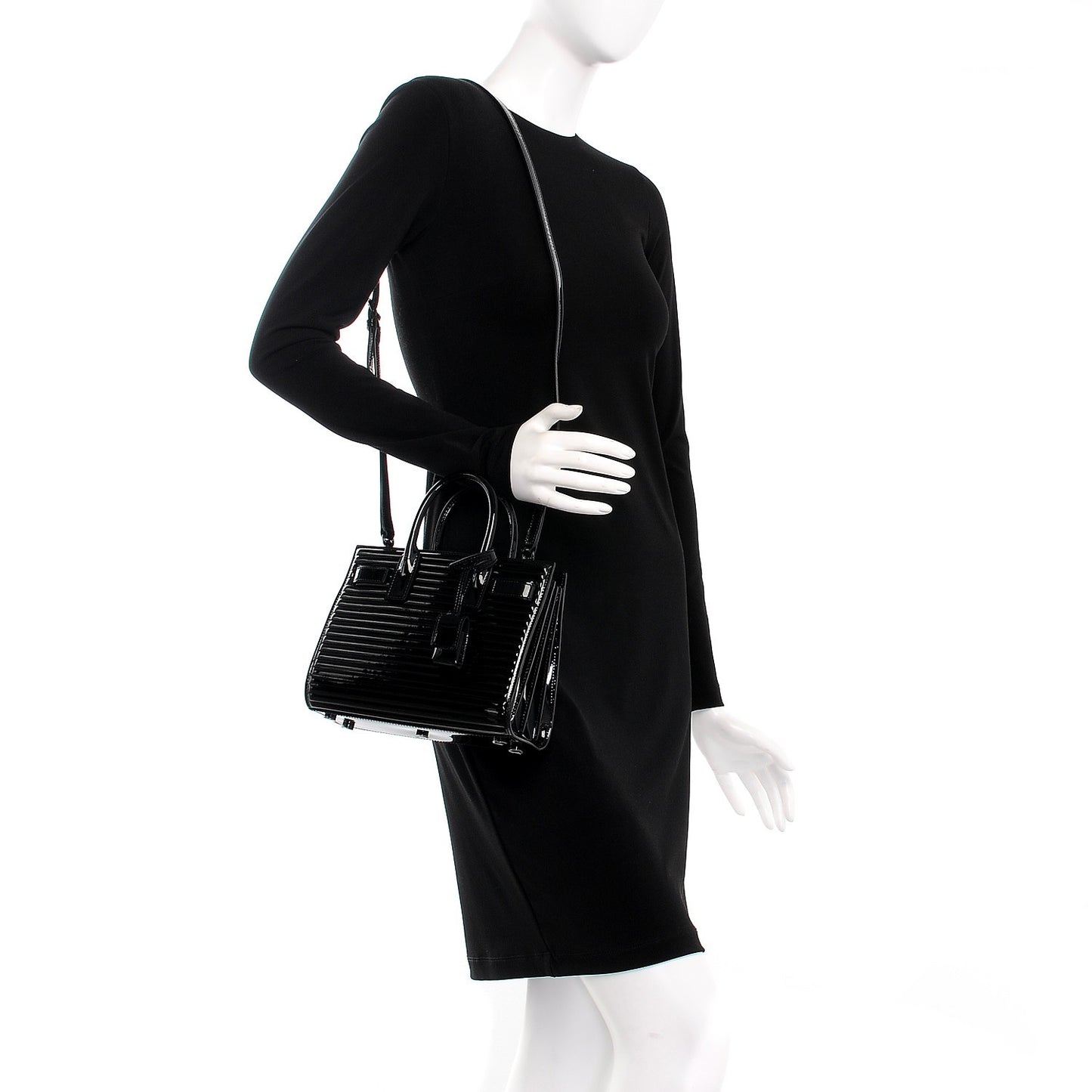 Ribbed Patent Calfskin Nano Sac De Jour Black