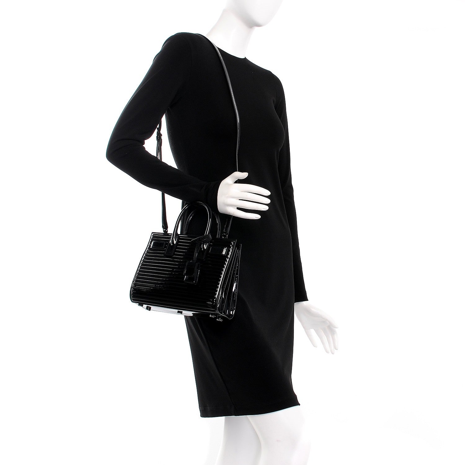 Saint Laurent Ribbed Patent Calfskin Nano Sac De Jour Black 2 of 7