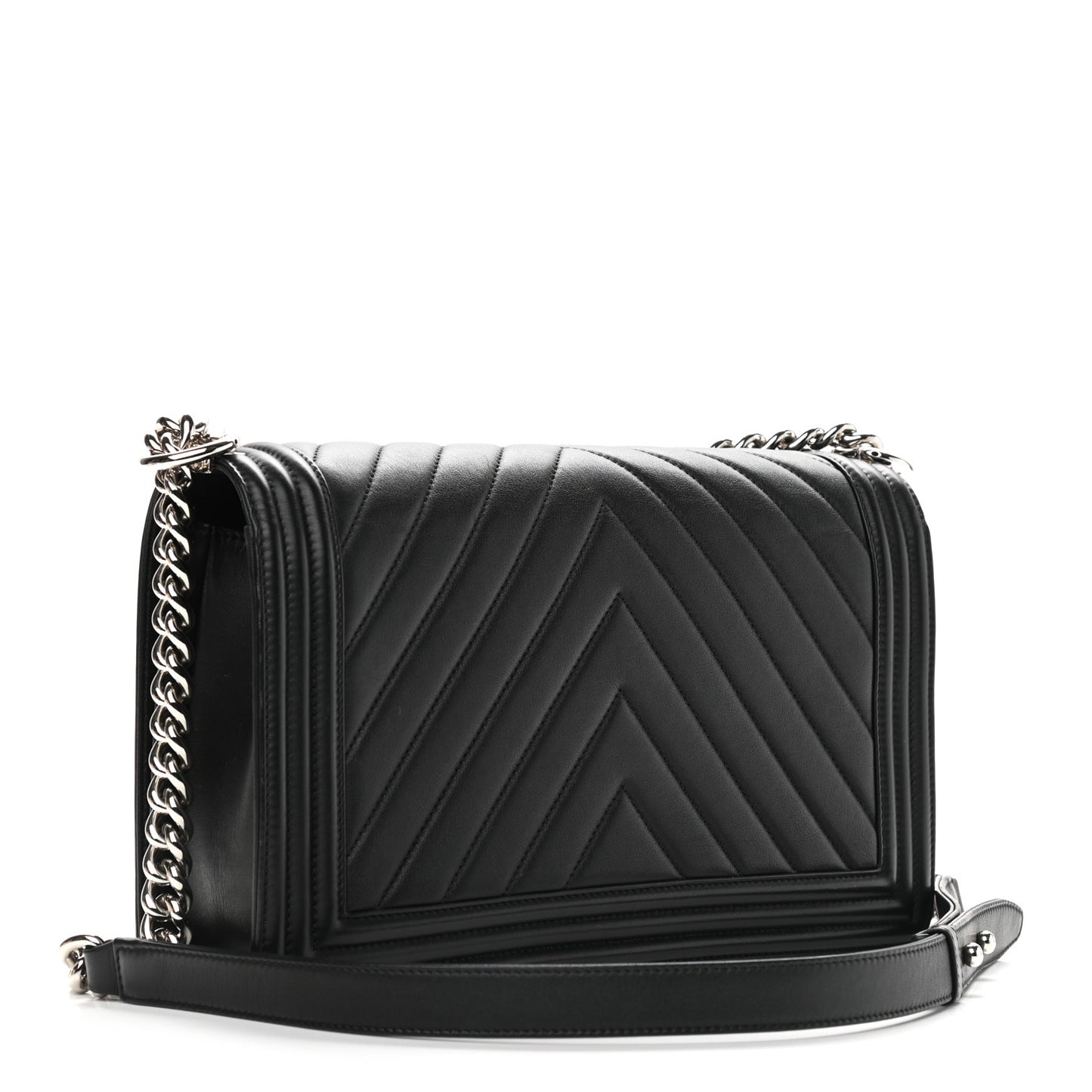 Calfskin Chevron Quilted Medium Boy Flap Black