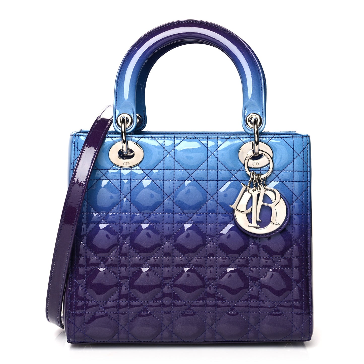 Patent Cannage Gradient Medium Lady Dior Purple Blue