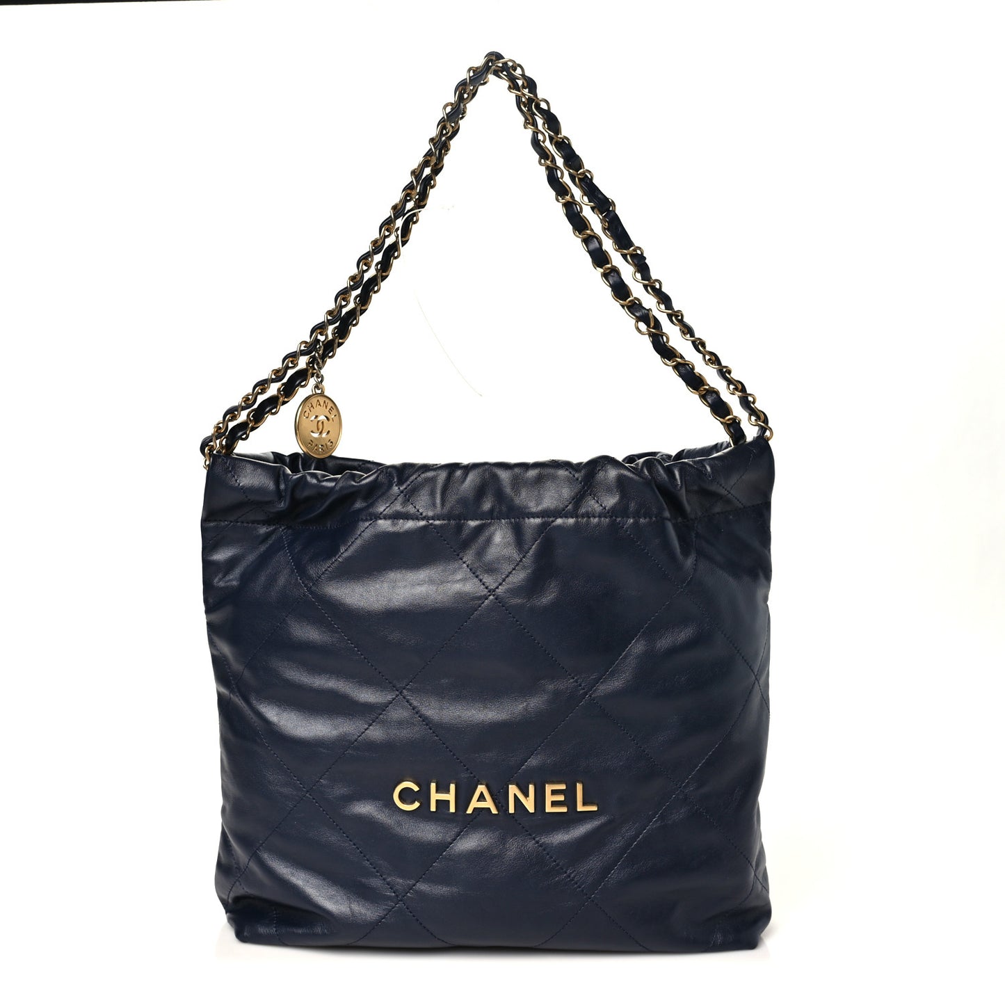 Shiny Calfskin Quilted Small Chanel 22 Navy