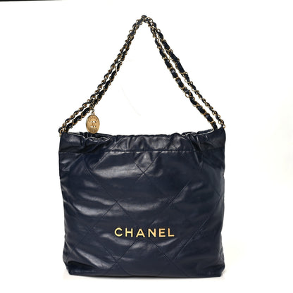Chanel Shiny Calfskin Quilted Small Chanel 22 Navy 1 of 10