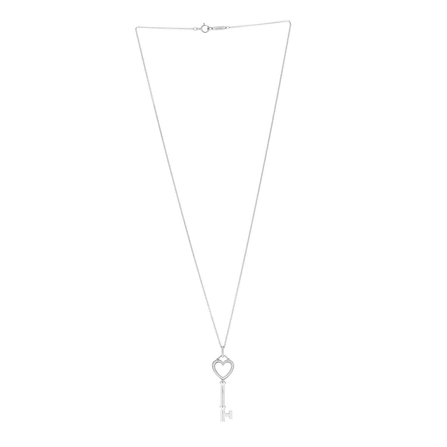 18K White Gold Diamond Medium Heart Key Pendant Necklace