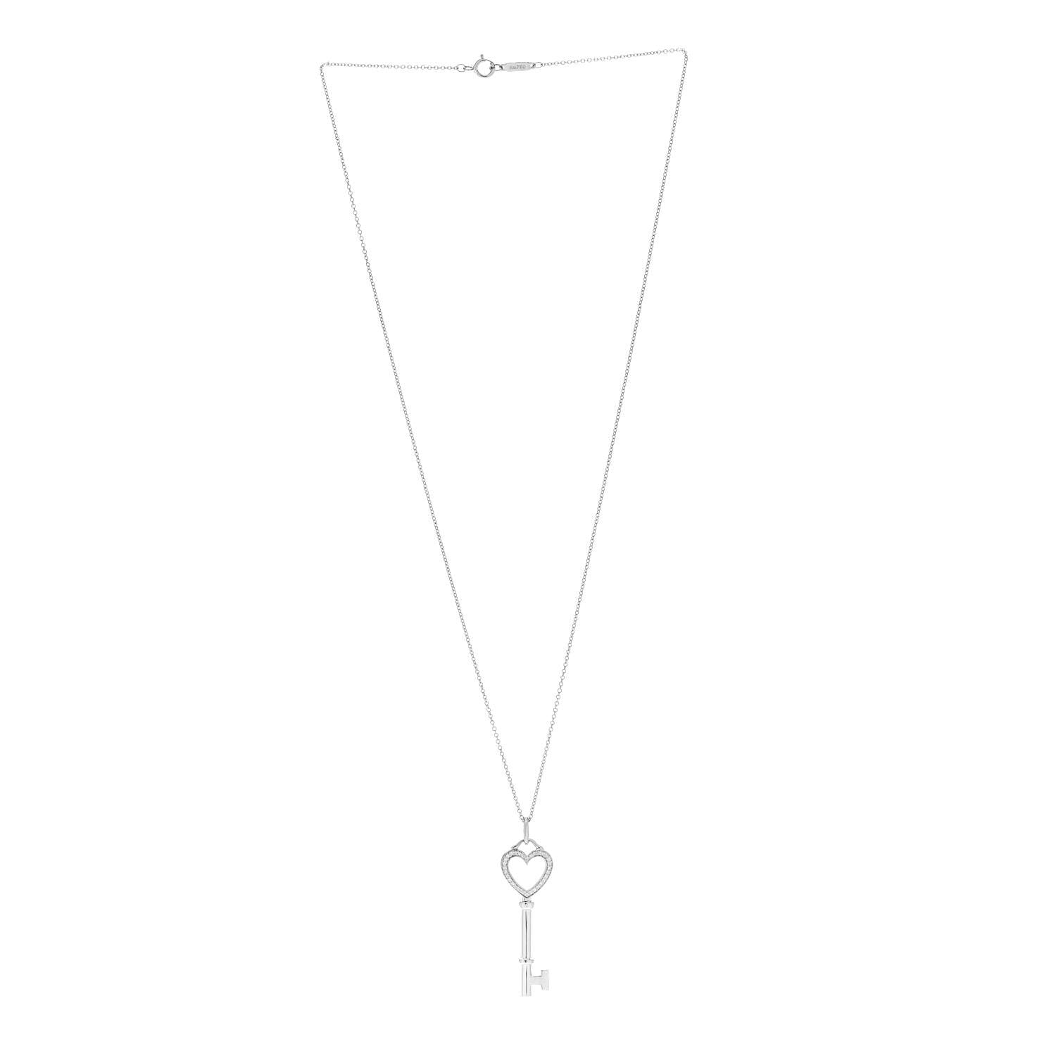 Tiffany 18K White Gold Diamond Medium Heart Key Pendant Necklace 3 of 7