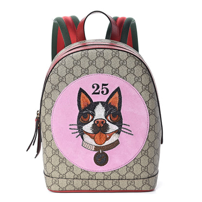 Gucci GG Supreme Monogram Web Bosco Patch Dome Backpack Beige Malva Hibiscus Red 1 of 10