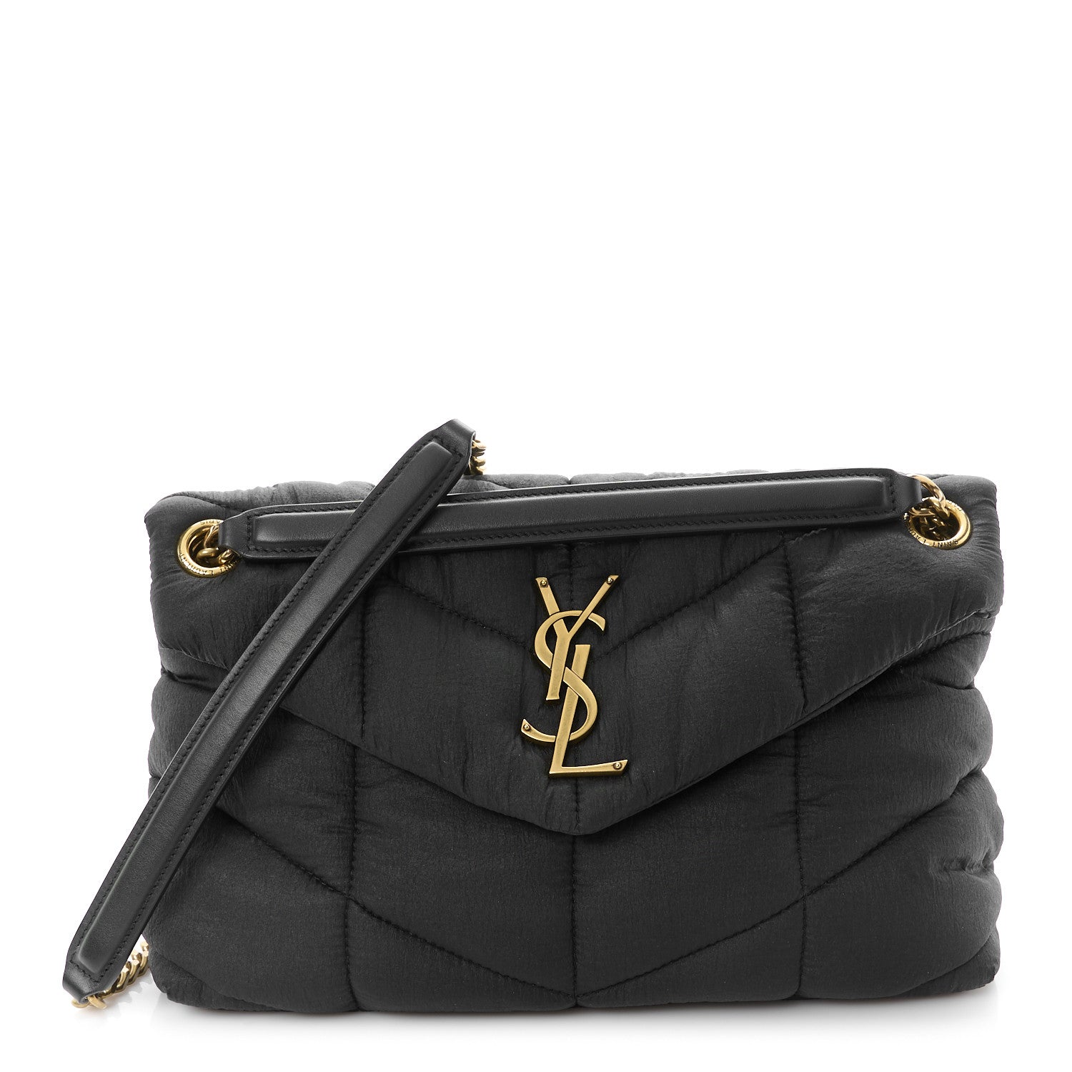 Saint Laurent Nylon Quilted Small Loulou Puffer Monogram Chain Satchel Black 1 of 10