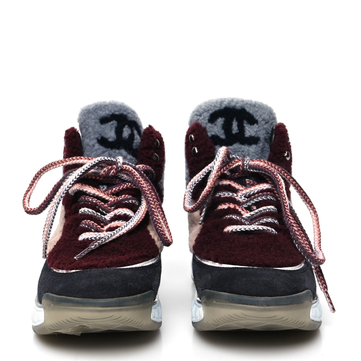 Shearling Suede CC High Top Sneakers 38 Burgundy
