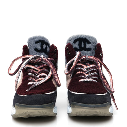 Chanel Shearling Suede CC High Top Sneakers 38 Burgundy 2 of 9