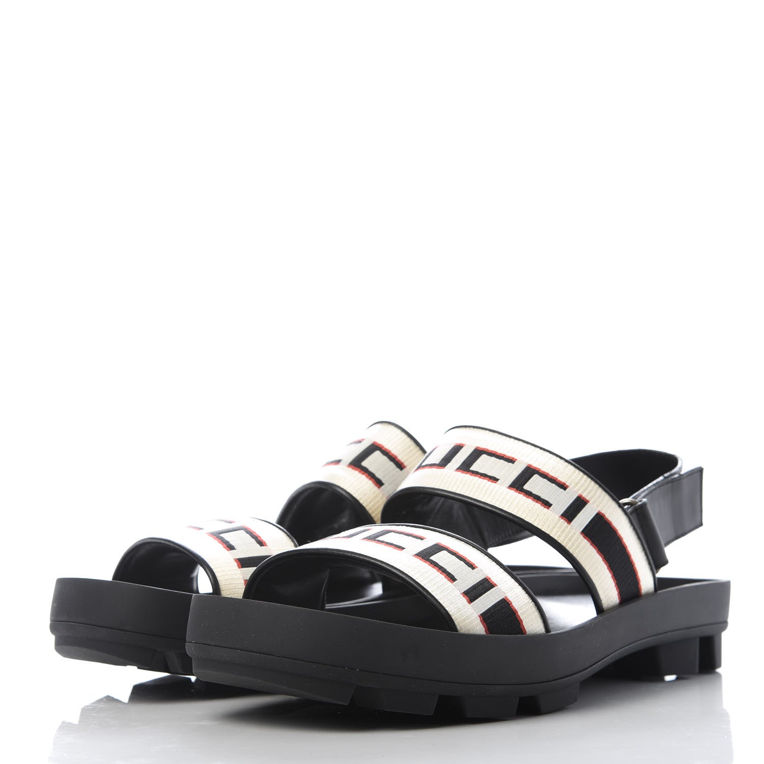 Gucci Nylon Cirano Lux Stripe Mens Cleat Sole Slingback Sandals 10 Ecru Poppy Black 3 of 11