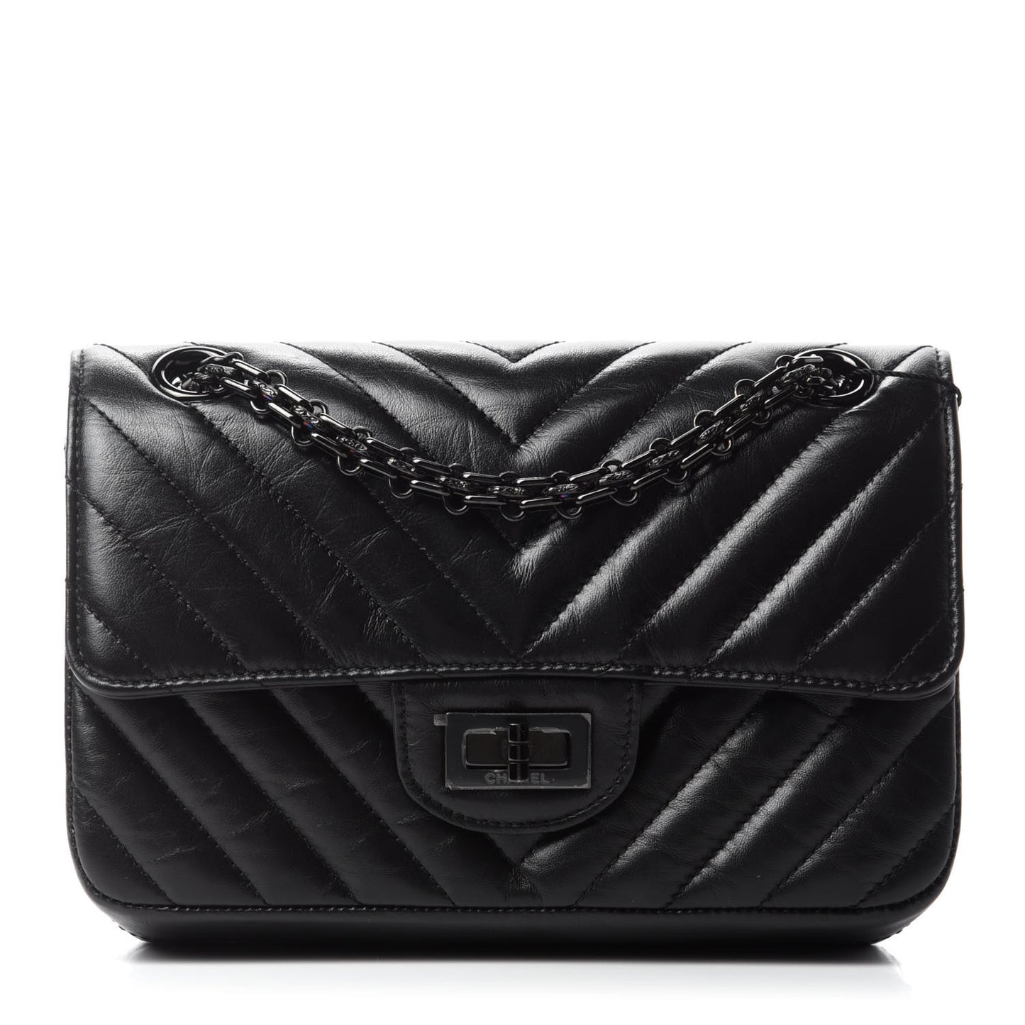 Aged Calfskin Chevron Quilted 2.55 Reissue Mini Flap So Black