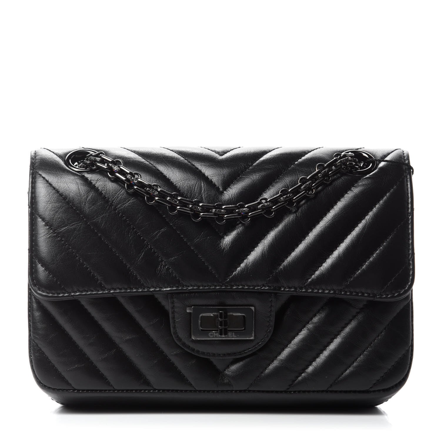Chanel Aged Calfskin Chevron Quilted 2.55 Reissue Mini Flap So Black 1 of 11