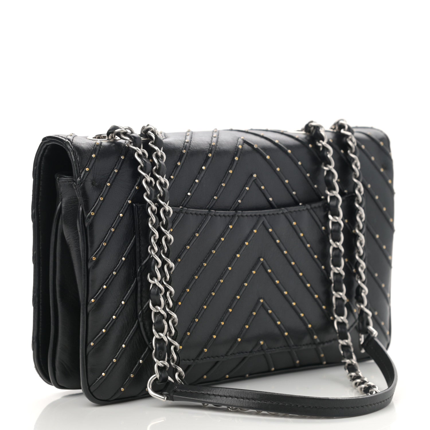 Chanel Calfskin Studded Chevron Quilted Flap Black 3 of 12