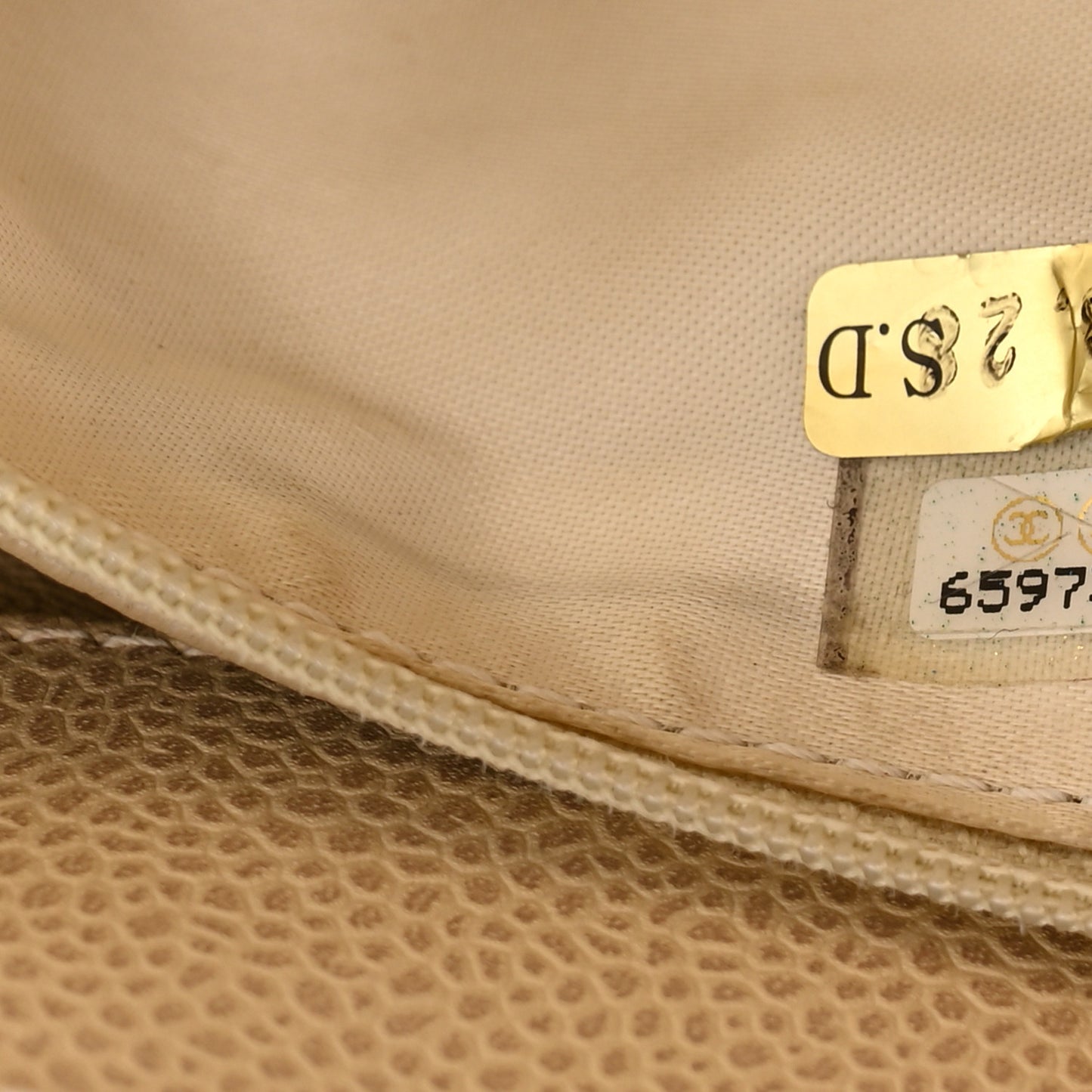 Caviar CC Wood Handle Tote Beige