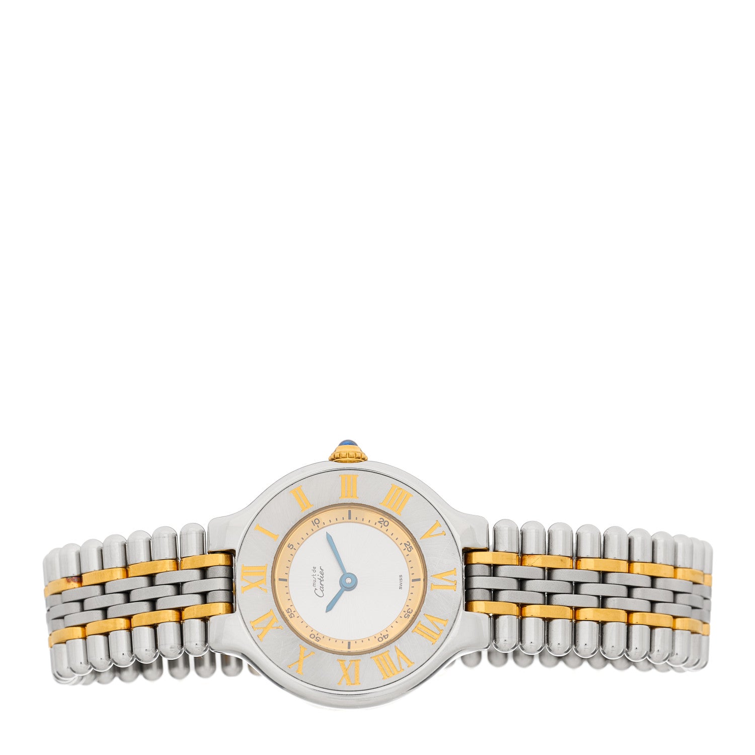 Cartier Stainless Steel 18K Yellow Gold 28mm Must De 21 Bullet Link Quartz Watch 2 of 4