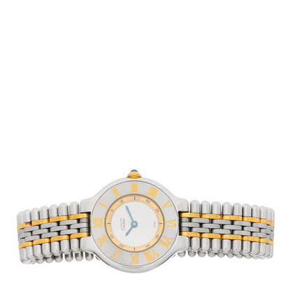 Cartier Stainless Steel 18K Yellow Gold 28mm Must De 21 Bullet Link Quartz Watch 2 of 4