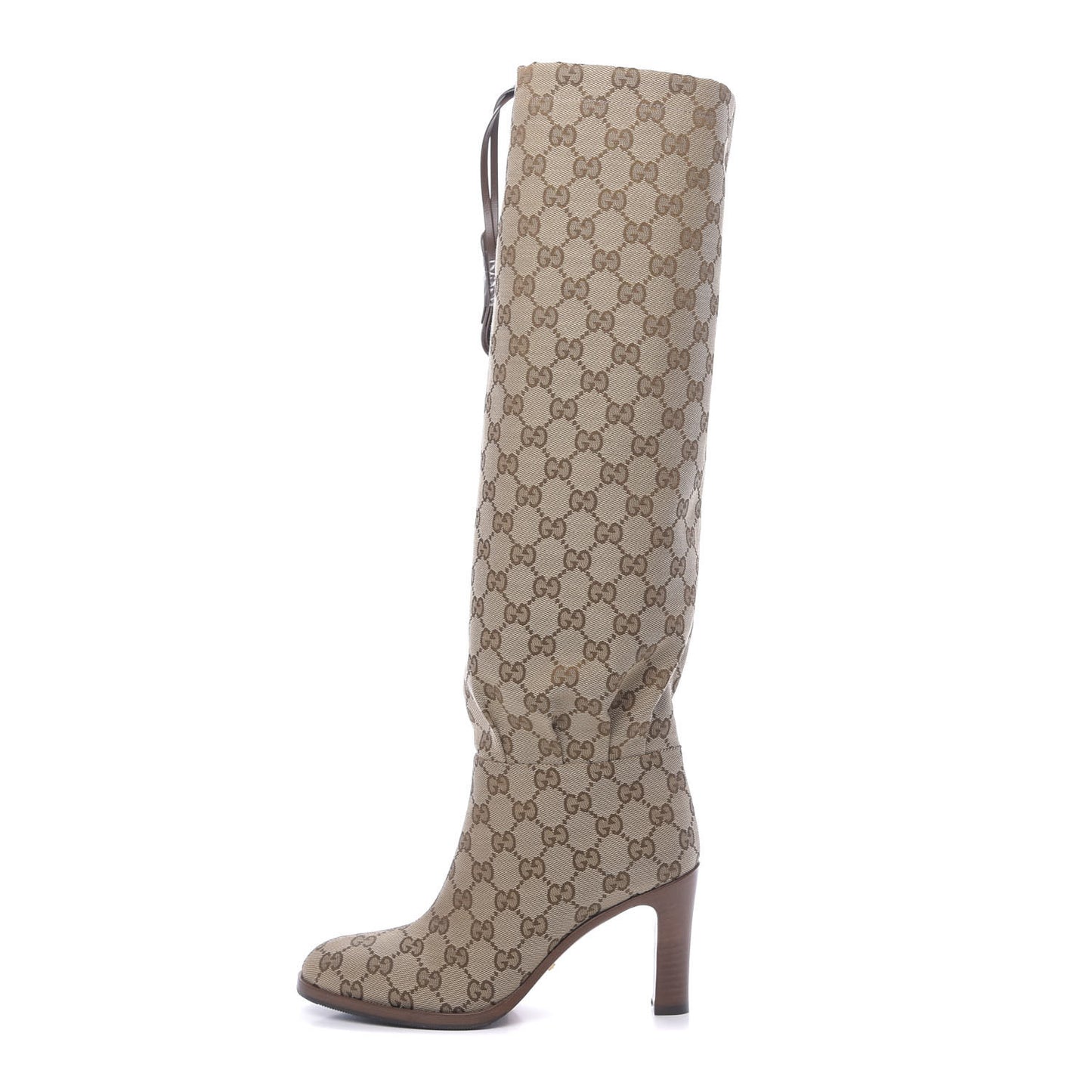Monogram Malaga Kid Lisa Mid Heel Boots 36.5 Beige Ebony