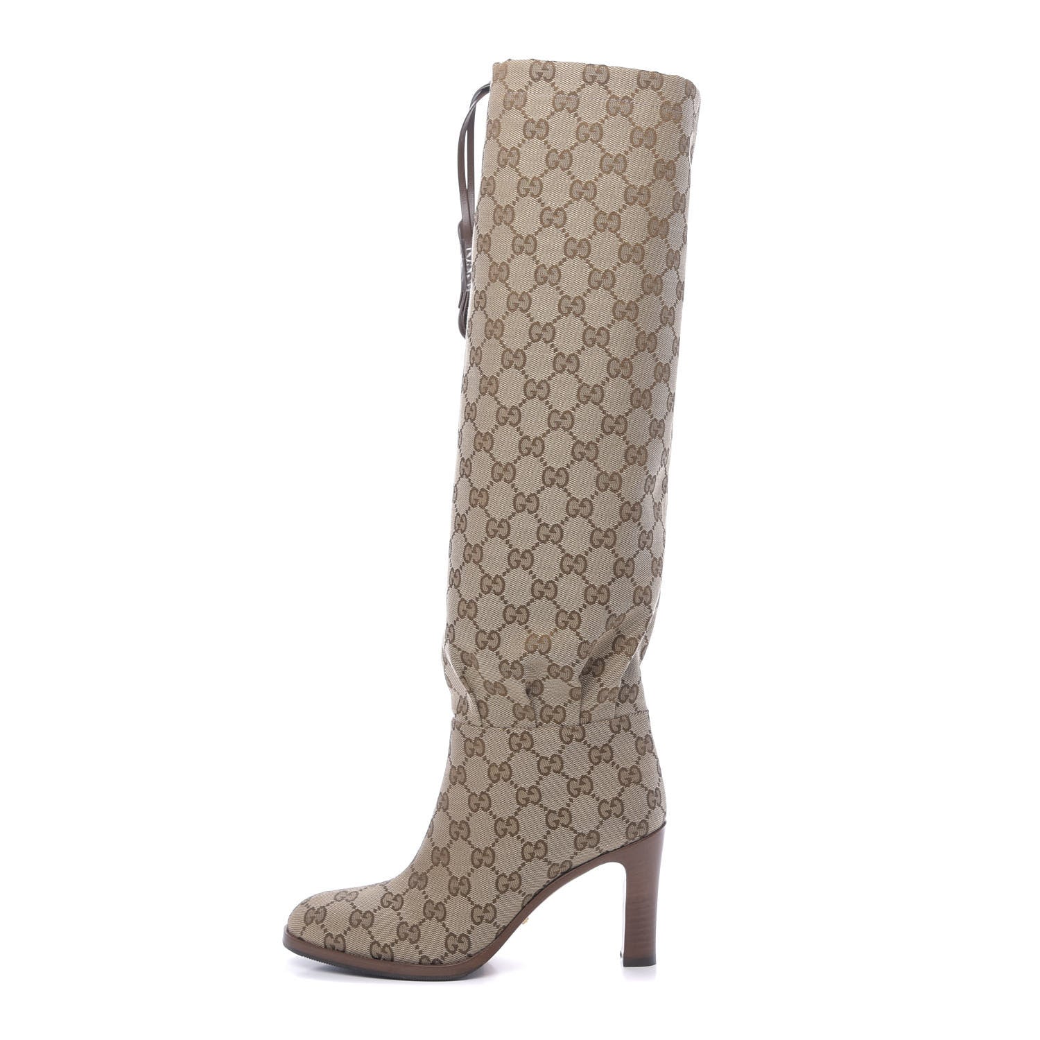 Gucci Monogram Malaga Kid Lisa Mid Heel Boots 36.5 Beige Ebony 1 of 7