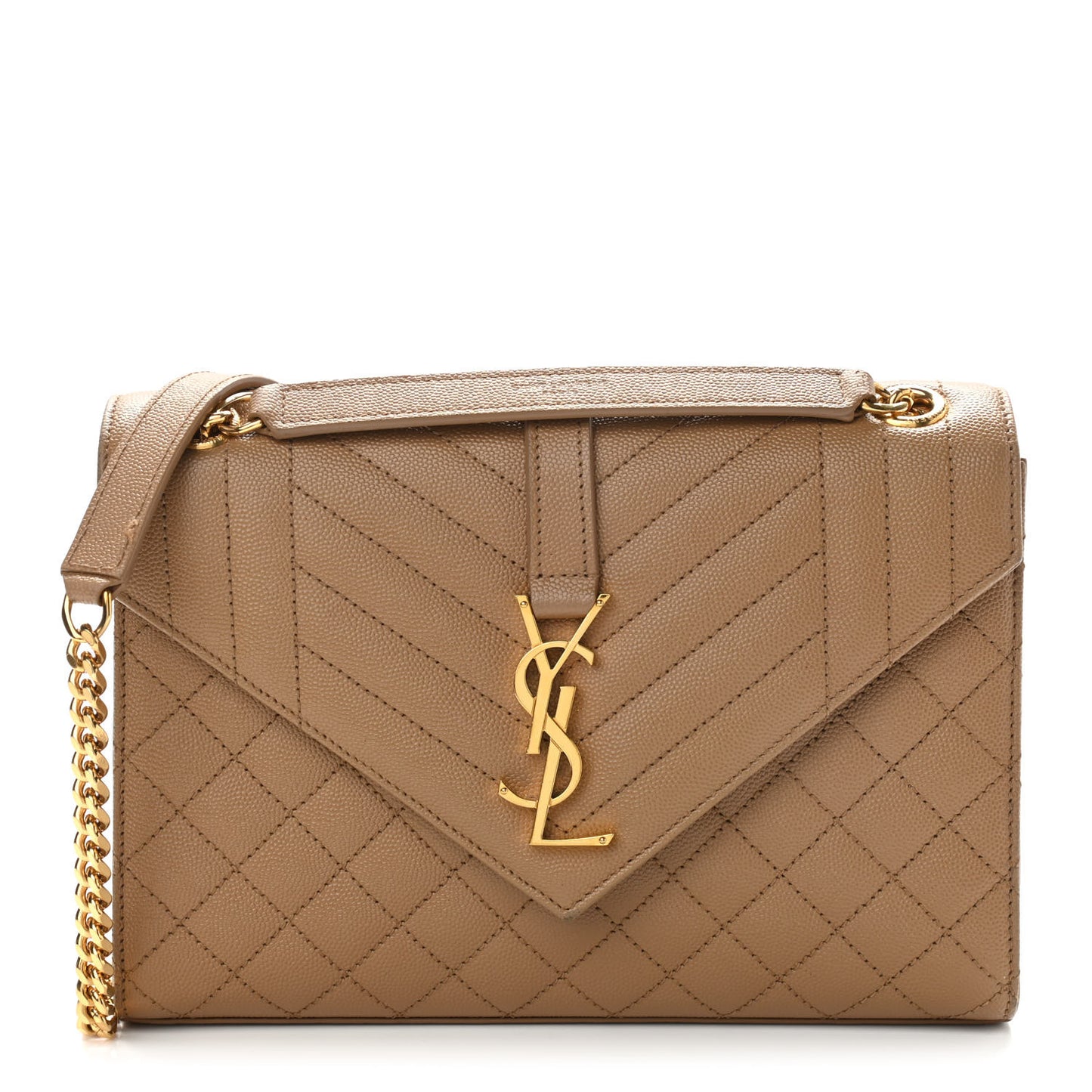 Grain De Poudre Textured Mixed Matelasse Medium Triquilt Monogram Satchel Dark Beige