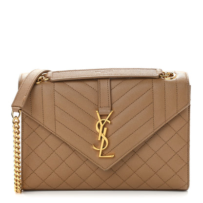 Saint Laurent Grain De Poudre Textured Mixed Matelasse Medium Triquilt Monogram Satchel Dark Beige 1 of 11