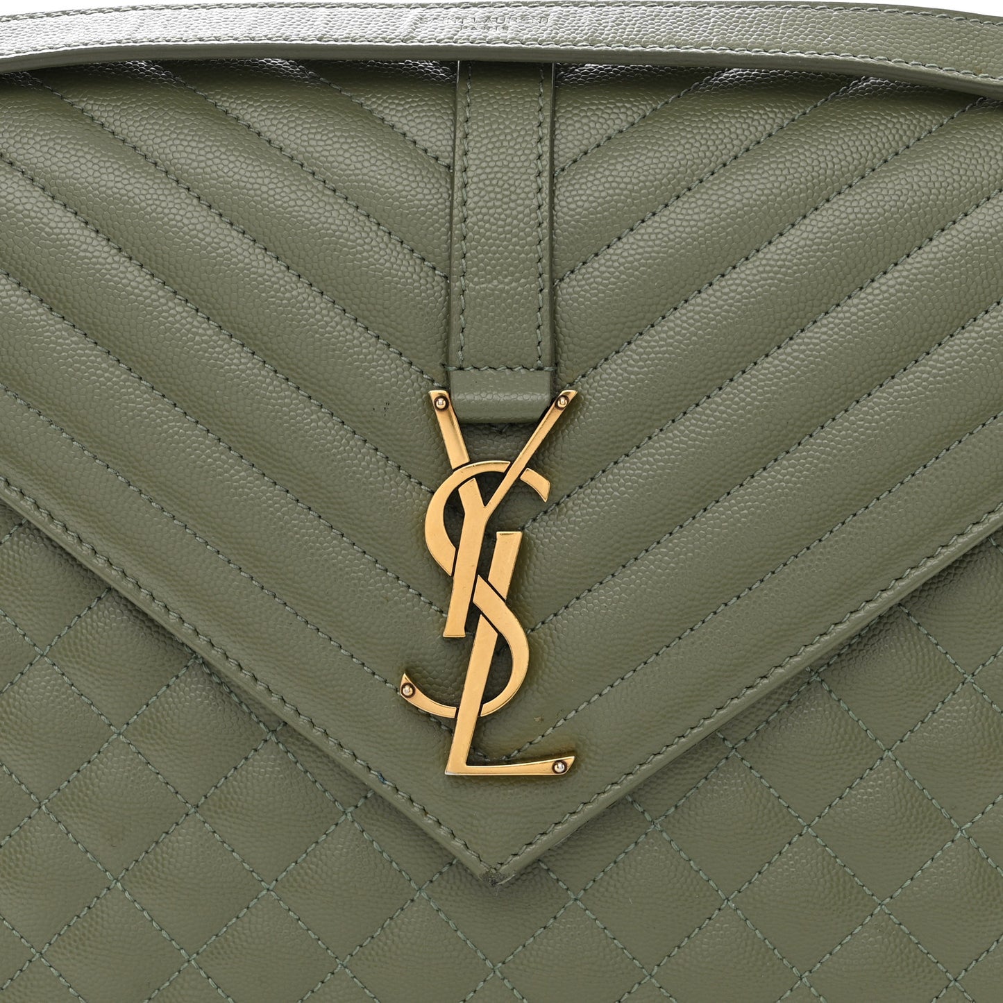 Grain De Poudre Textured Mixed Matelasse Large Triquilt Monogram Satchel Light Sage