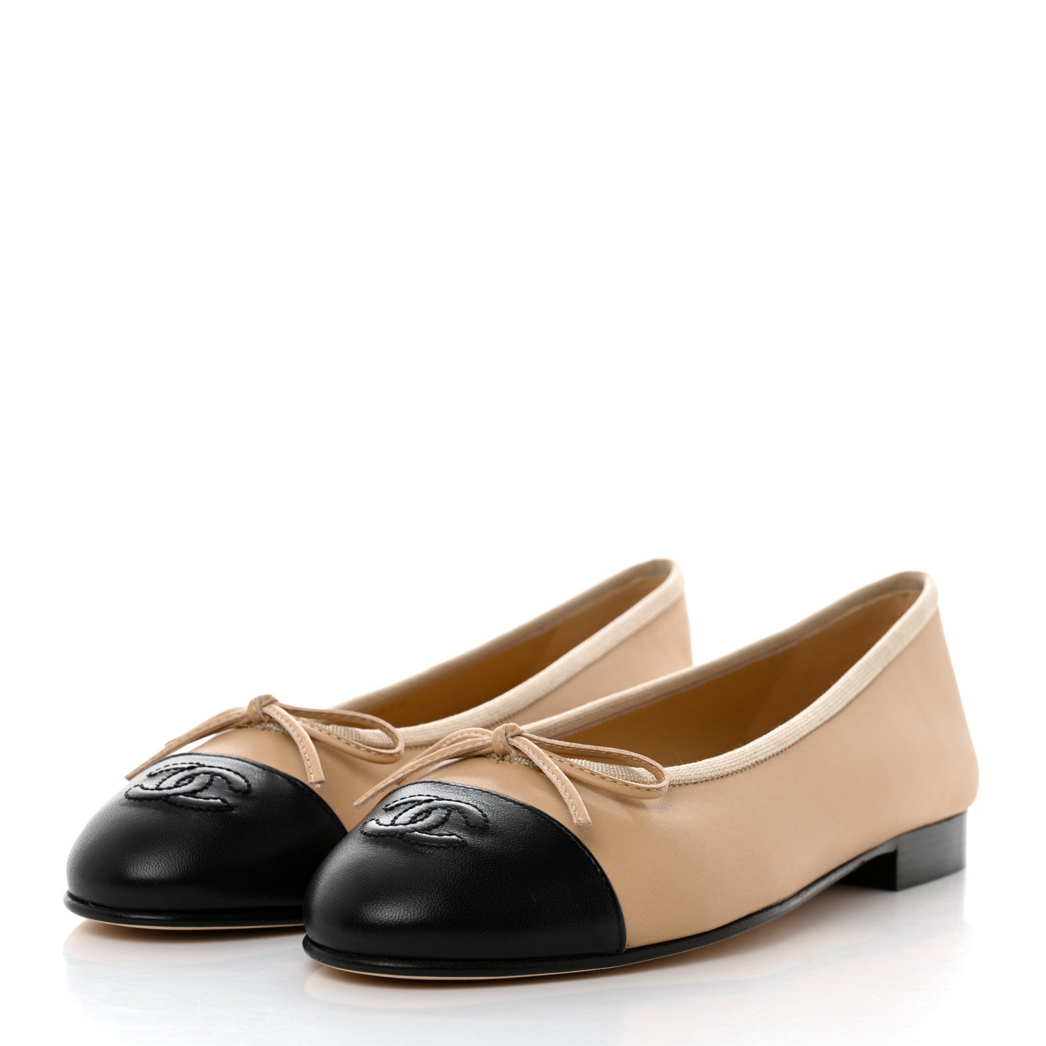 Chanel Lambskin Cap Toe CC Ballerina Flats 36.5 Beige Black 3 of 9
