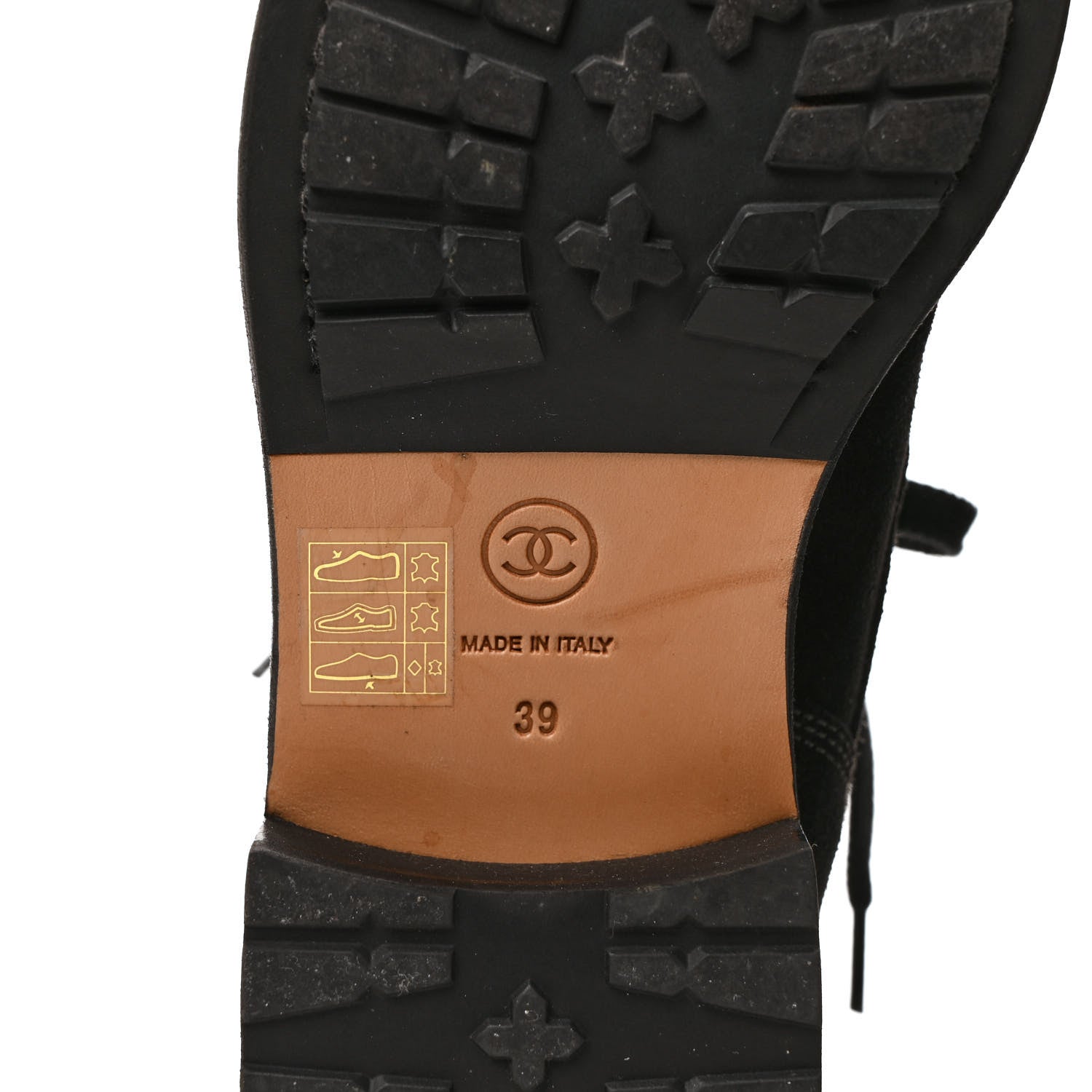 Chanel Suede Quilted CC Lace Up Combat Boots 39 Black 6 of 8