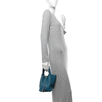 Hermes Taurillon Clemence Picotin Lock 18 PM Blue Jean 2 of 13