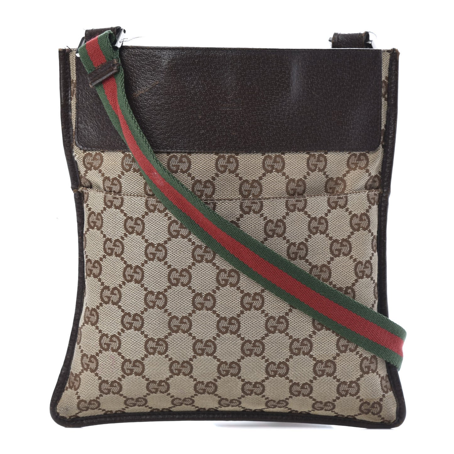 GG Monogram Web Messenger Crossbody Bag Dark Brown