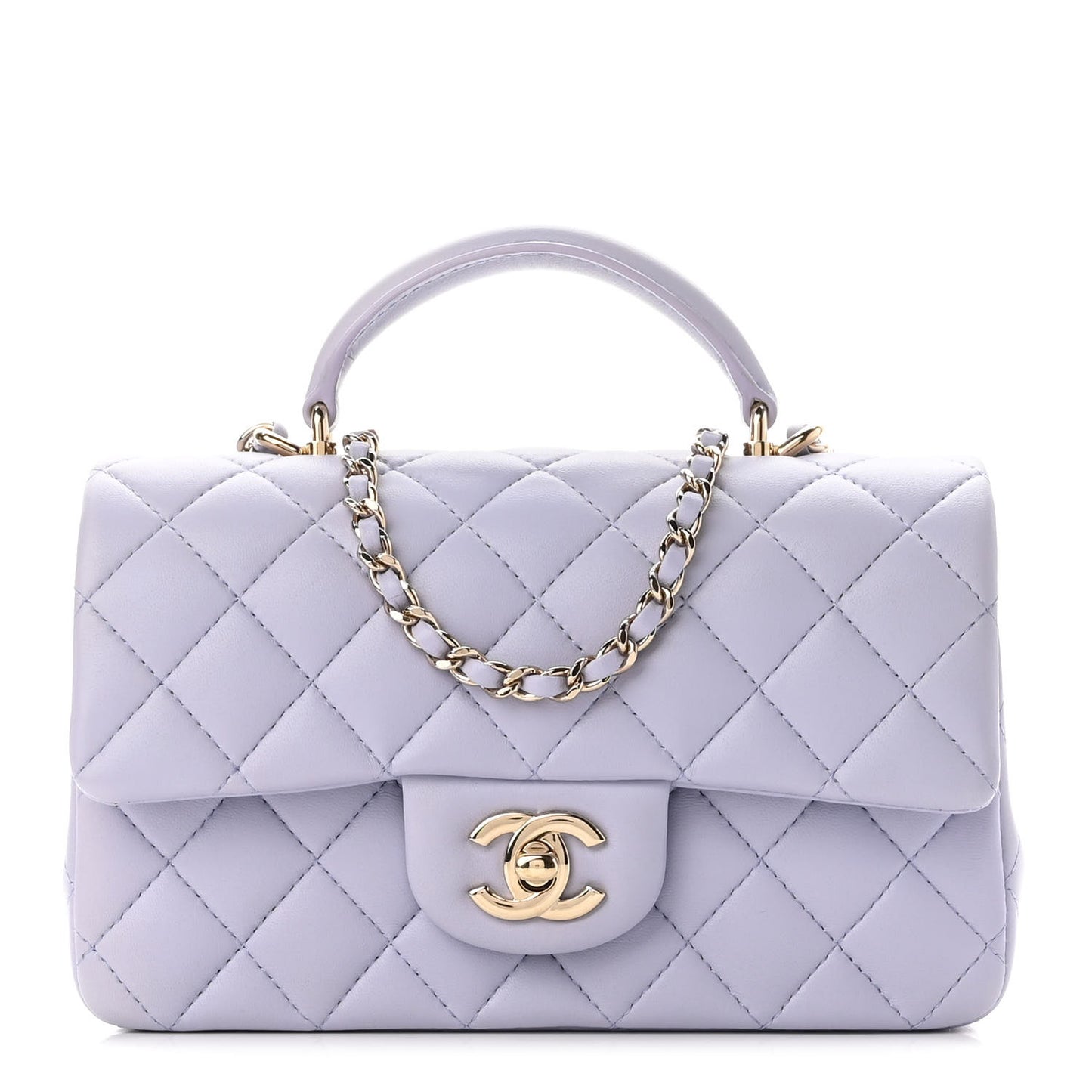 Lambskin Quilted Mini Top Handle Rectangular Flap Light Purple
