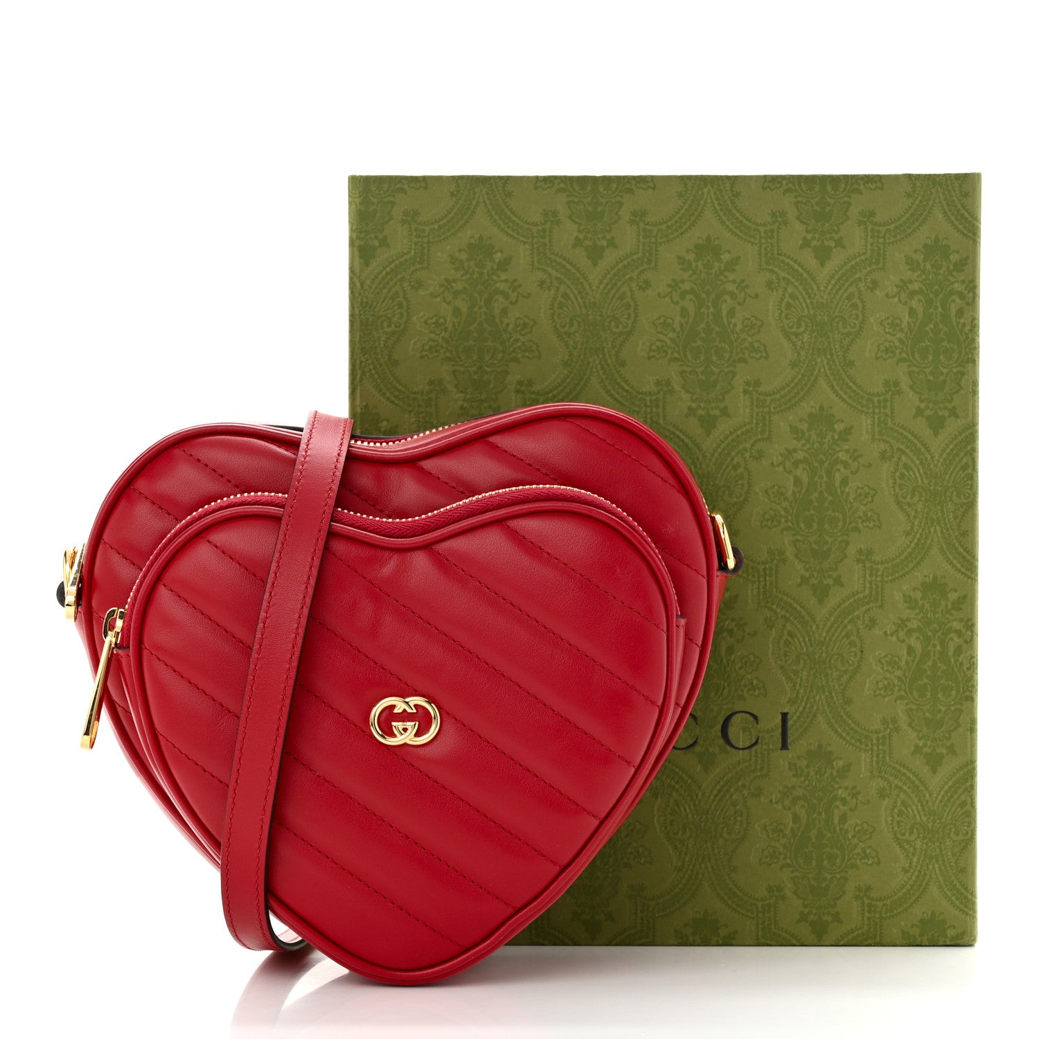 Gucci Calfskin Matelasse Diagonal Mini Interlocking G Heart Shoulder Bag Hibiscus Red 11 of 11