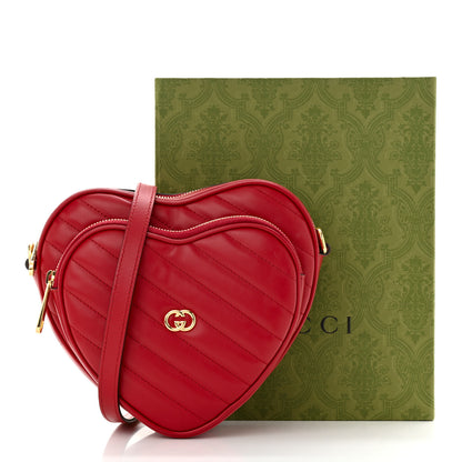 Gucci Calfskin Matelasse Diagonal Mini Interlocking G Heart Shoulder Bag Hibiscus Red 11 of 11