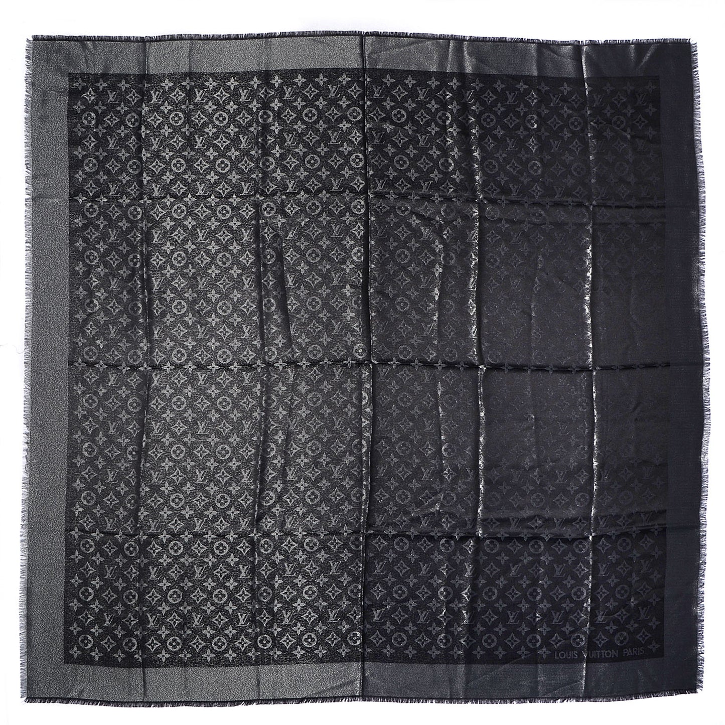 Silk Lurex Wool Monogram Shine Shawl Black