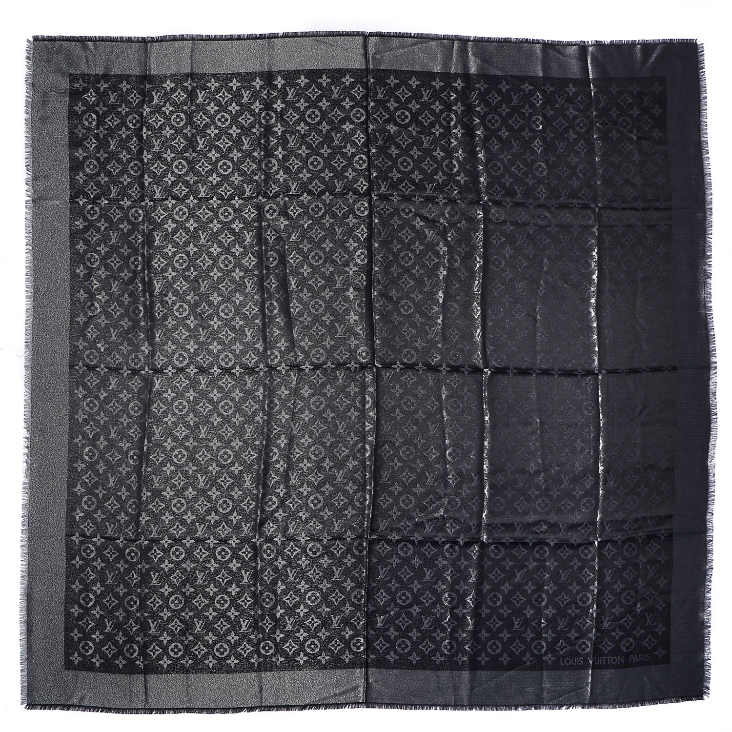 Louis Vuitton Silk Lurex Wool Monogram Shine Shawl Black 3 of 5