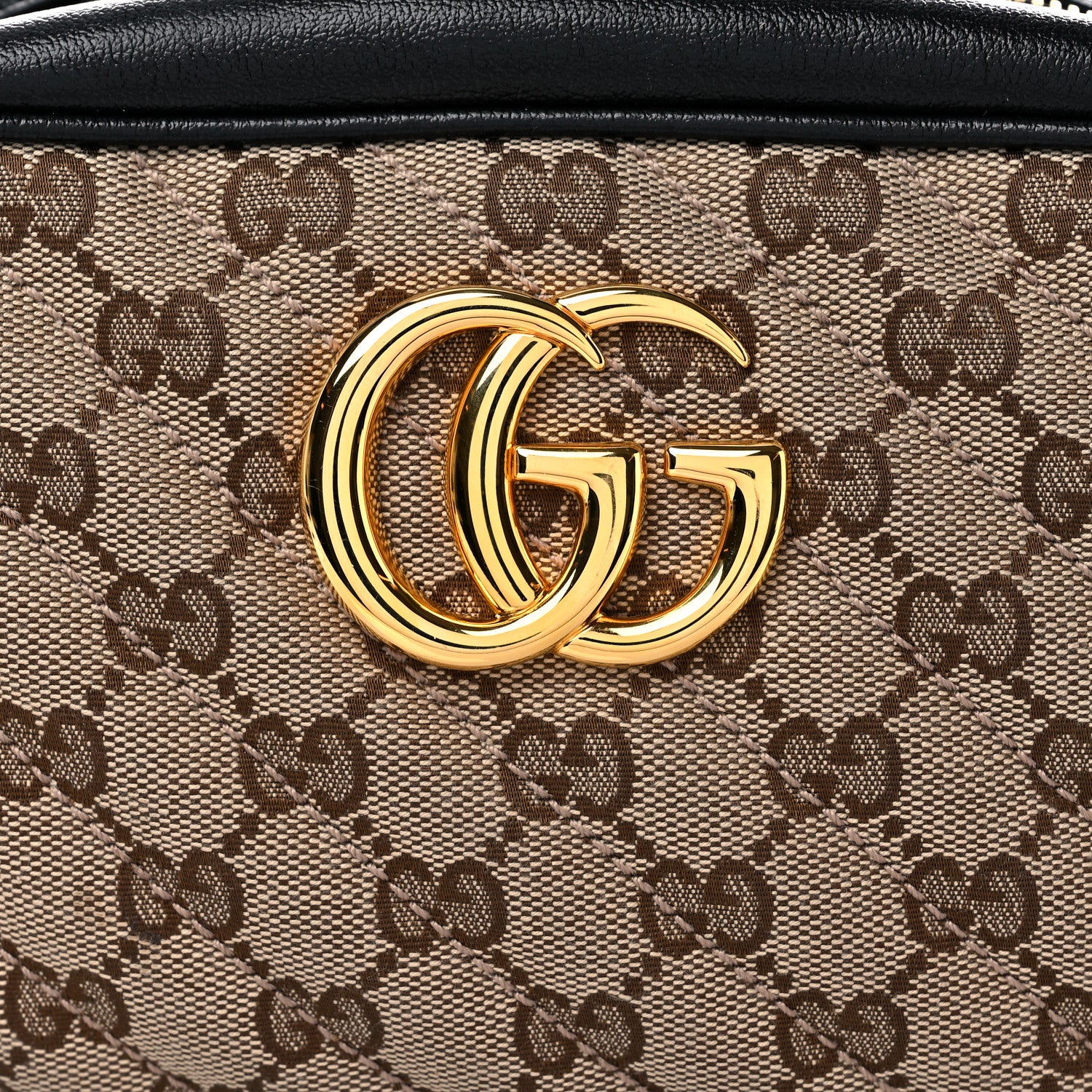 Gucci Monogram Matelasse Diagonal Small GG Marmont Chain Shoulder Bag Beige Black 11 of 11