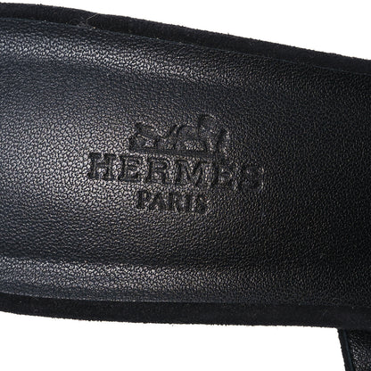 Hermes Suede Goatskin Satin Cute Sandals 39 Black 8 of 11