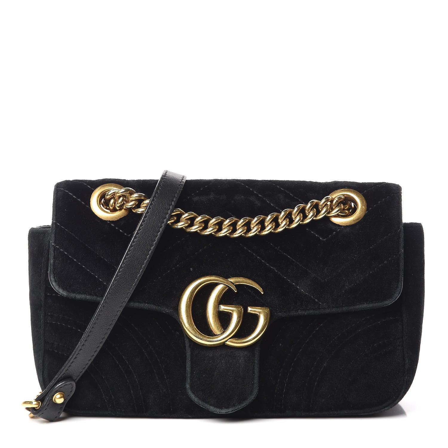 Gucci Velvet Matelasse Mini GG Marmont Shoulder Bag Black 1 of 21