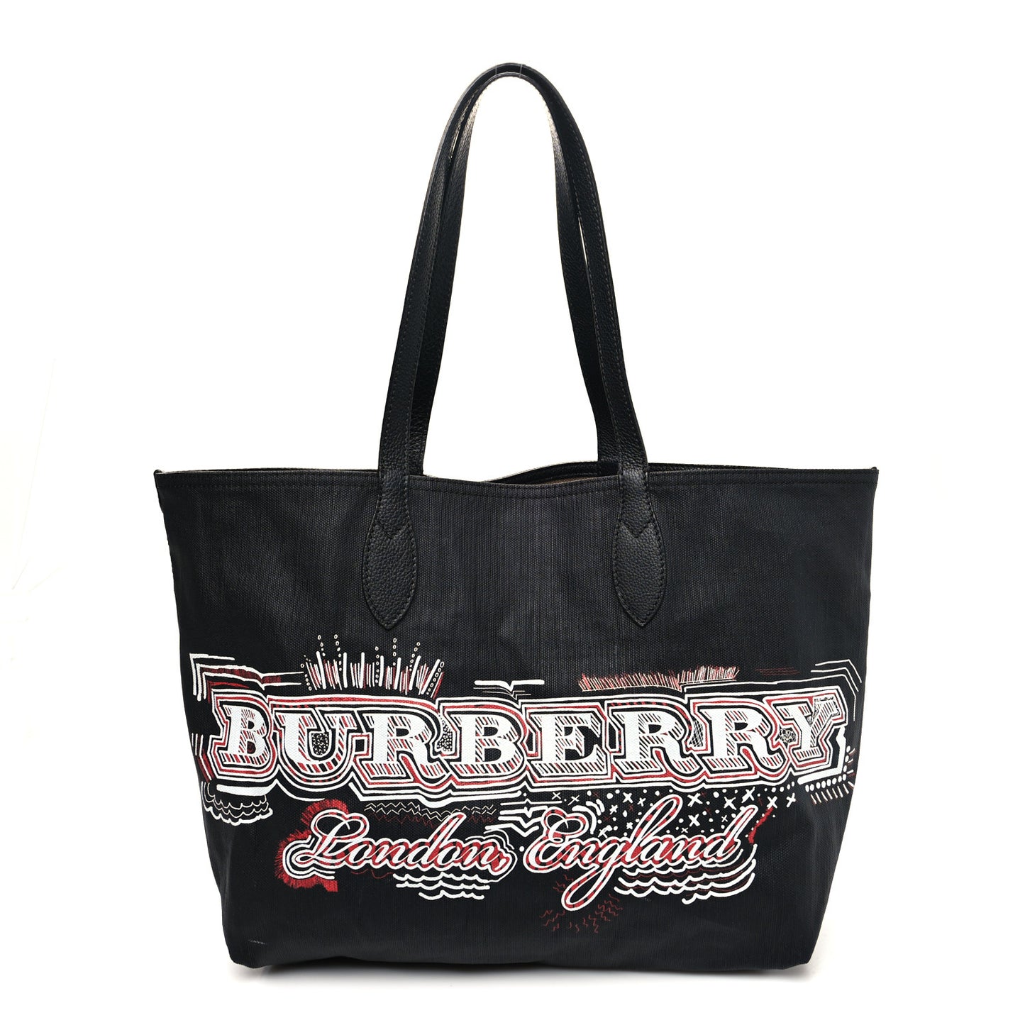 Coated Canvas Mega Check Medium Doodle Tote Black Red