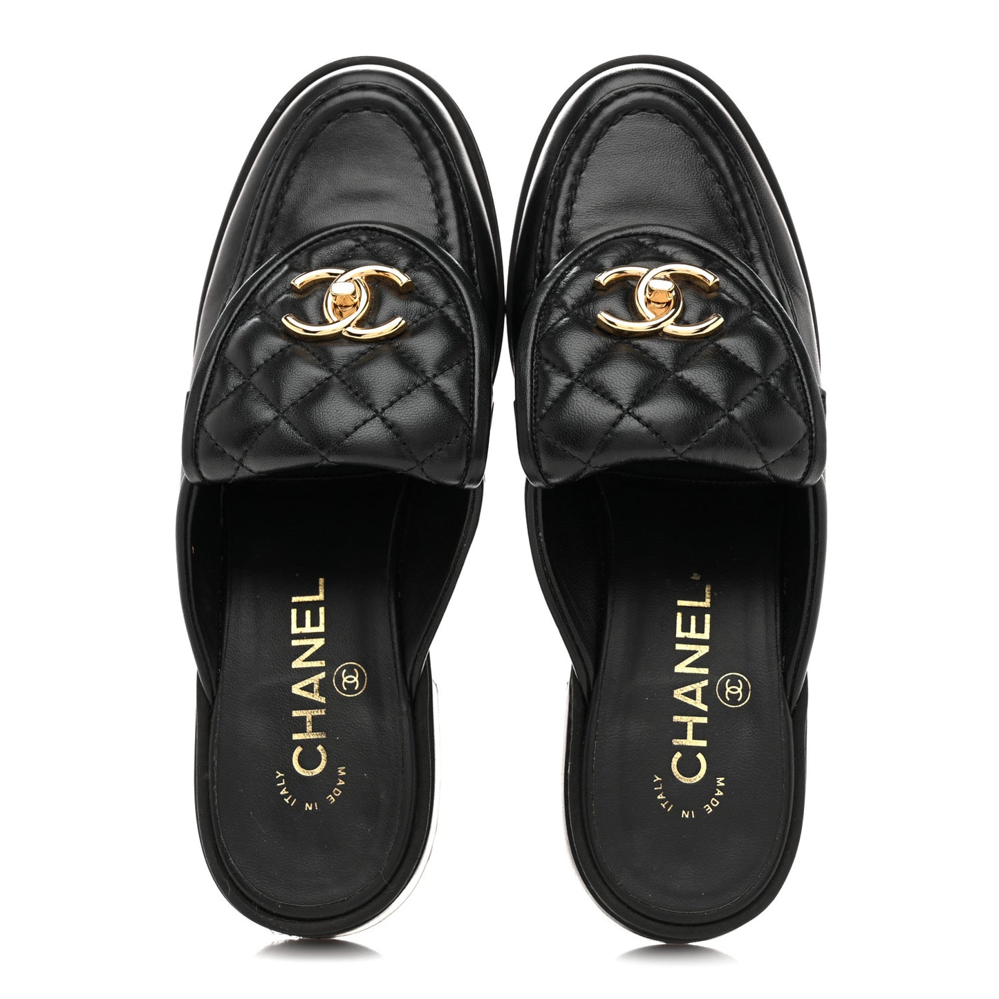 Lambskin Quilted CC Turnlock Mules 37 Black