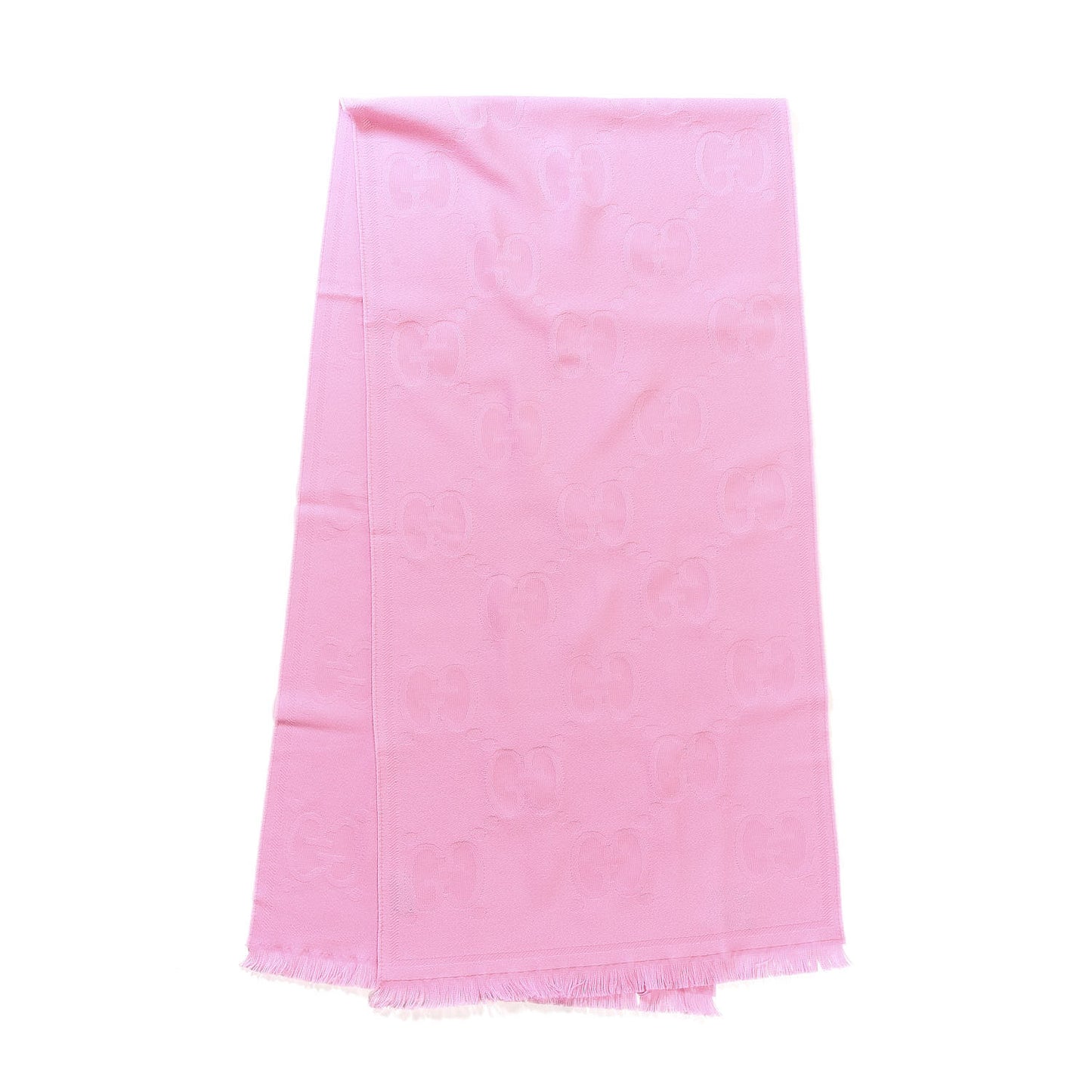 Wool Jacquard GG Monogram Fringe Scarf Pink