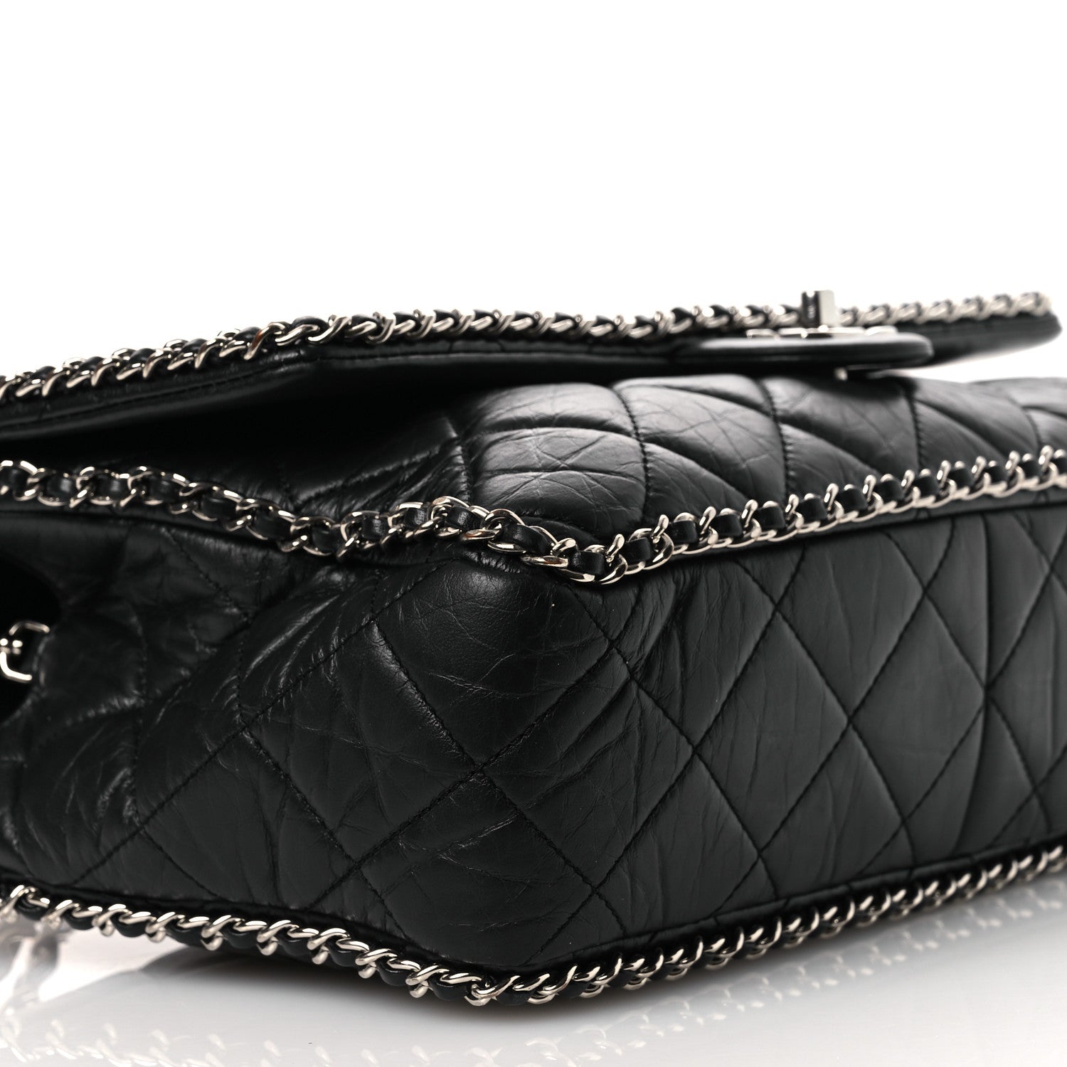 Chanel Crumpled Calfskin Quilted Large Chain Around Flap Black 9 of 15