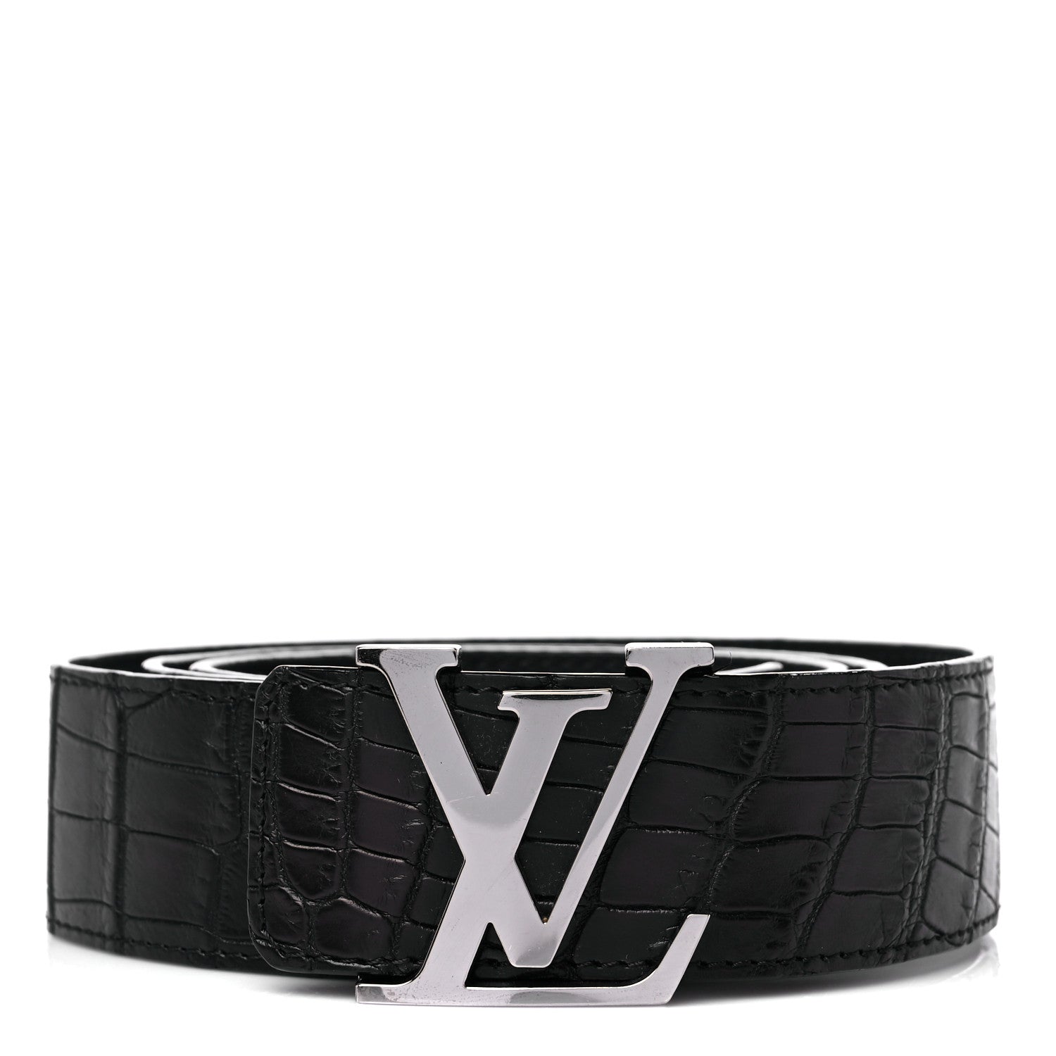 Louis Vuitton ベルト 95/38 ブラックq Louis Vuitton Alligator LV Initiales Belt 95 38 Black