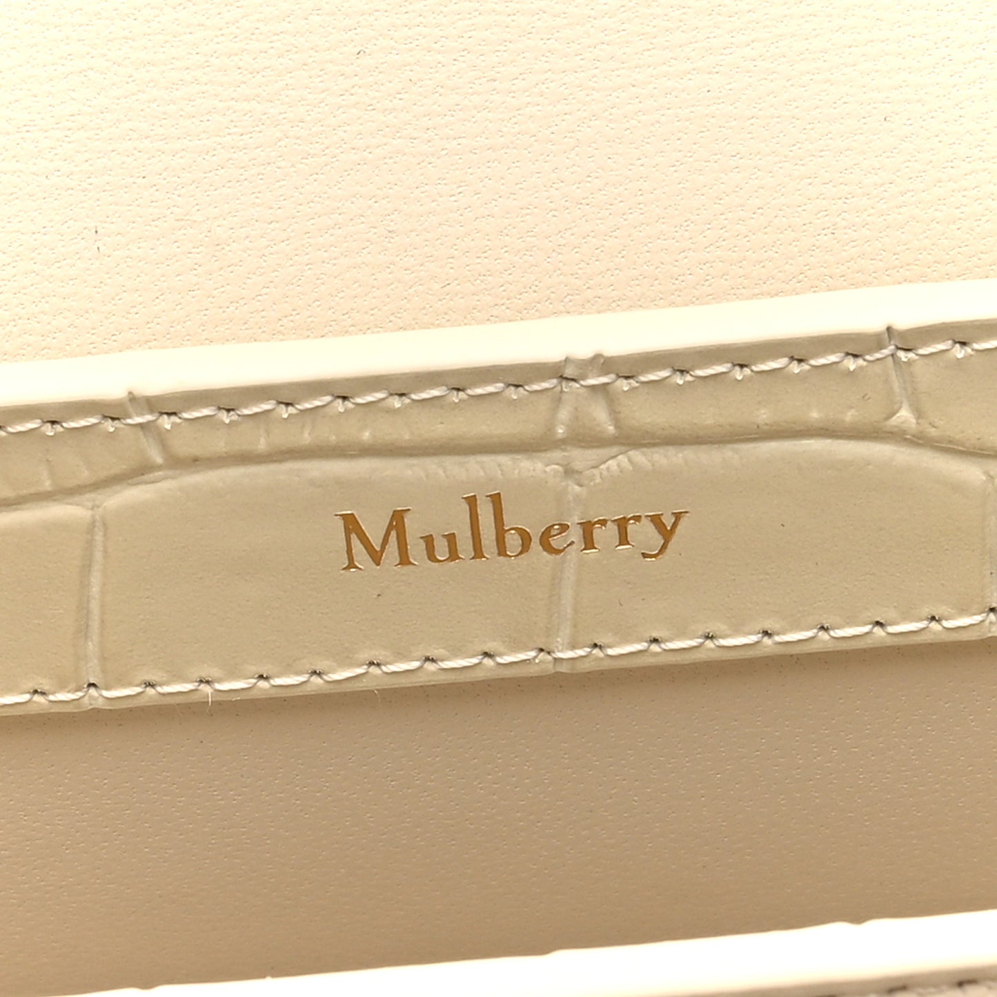 Shiny Calfskin Crocodile Print East West Pimlico Satchel Eggshell
