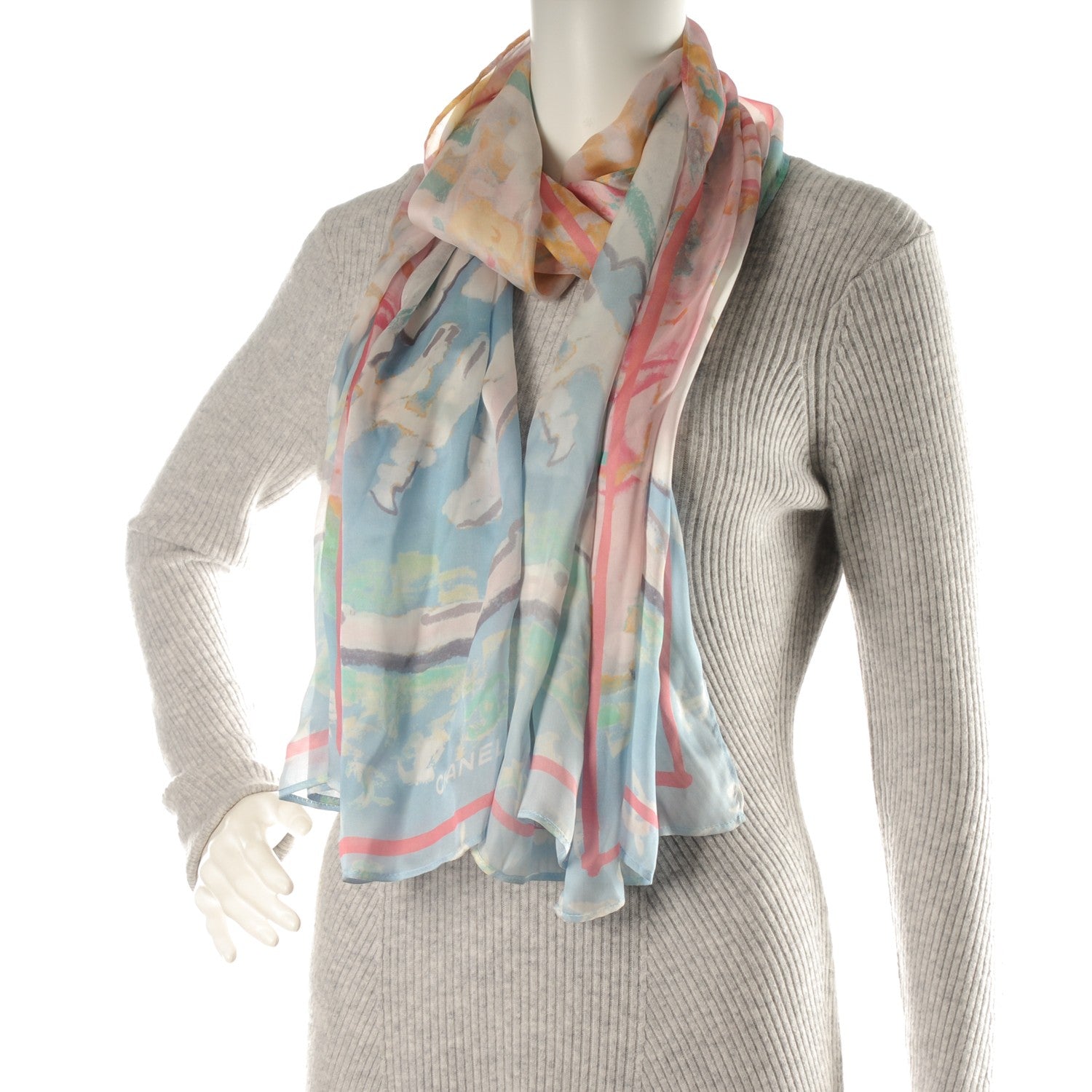 Chanel Silk CC Monaco Stole Pink Blue 2 of 5