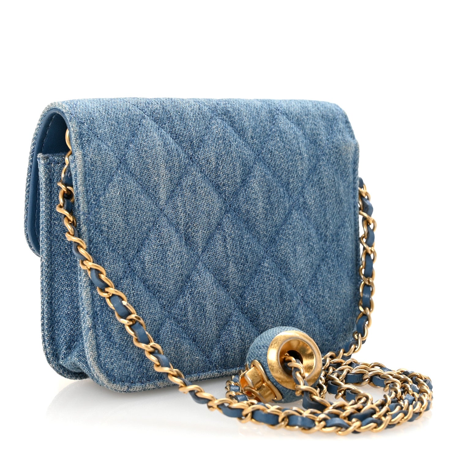 Chanel Denim Quilted CC Pearl Crush Clutch With Chain Blue 3 of 11