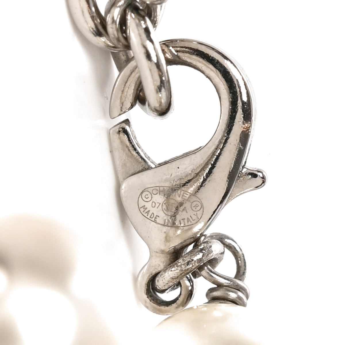 Chanel Crystal Pearl CC Camellia Charm Short Necklace Silver 4 of 5